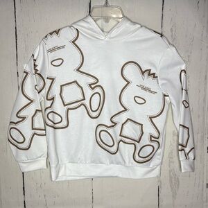 SHEIN White and Brown Bear Graphic Hoodie